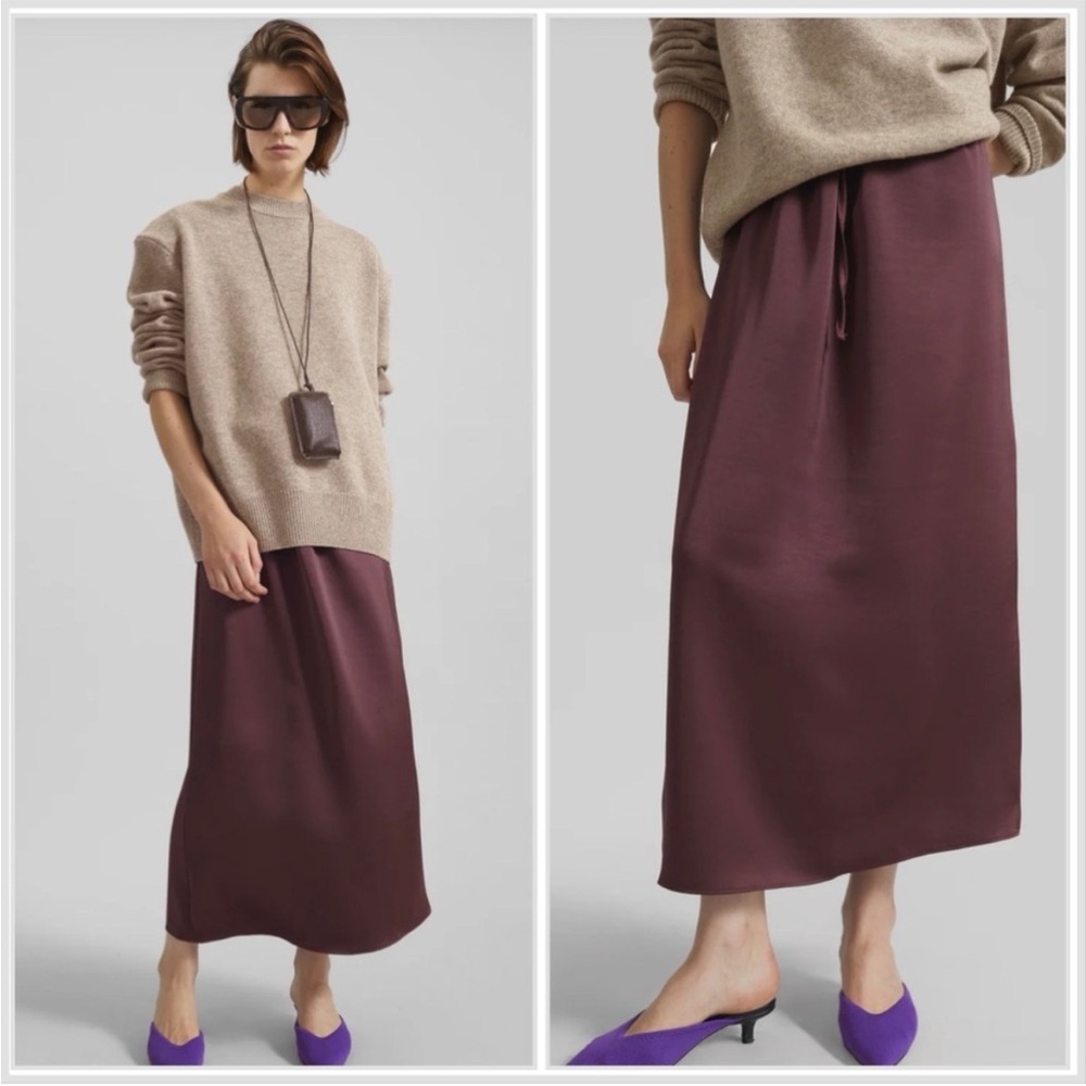 The Frankie Shop Loray burgundy satin midi skirt • size S